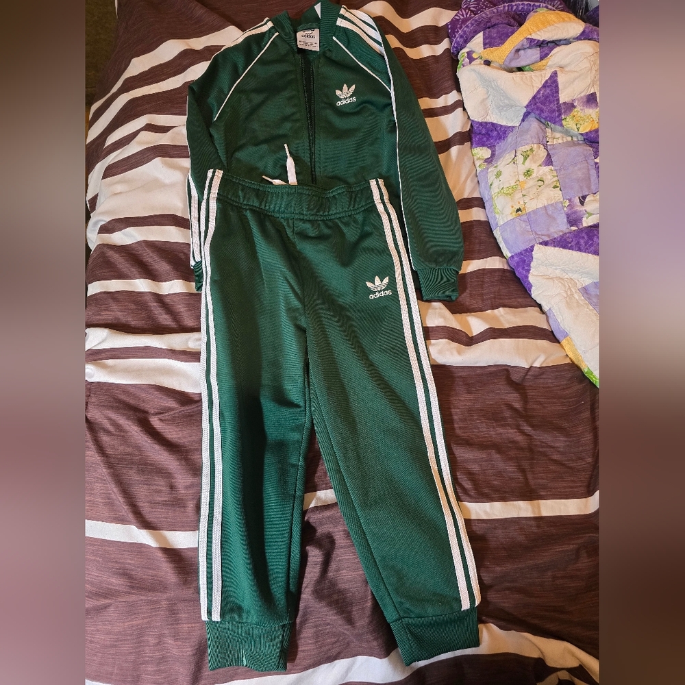 Adidas Kids Green Tracksuit